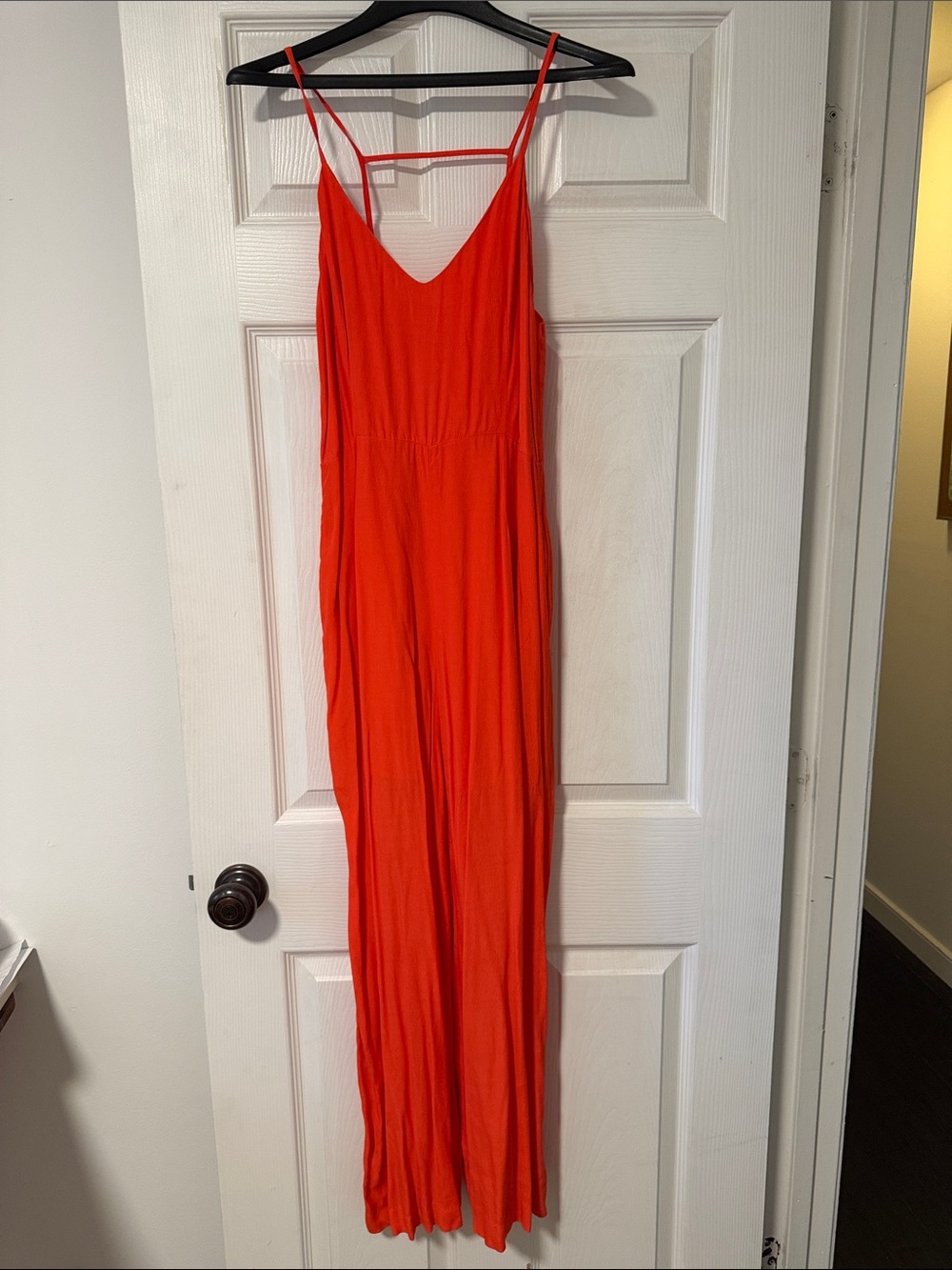 Line & Dot Bright Orange Spaghetti Strap Jumpsuit